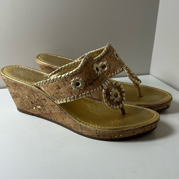 Jack Roger’s Size 8.5 Thong Cork Gold Wedges Like New Summer Vacation Show EUC - Picture 4 of 12